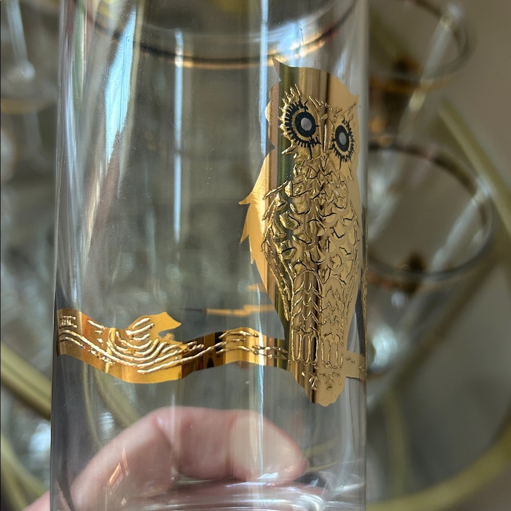 Culver Ltd. 22kt Gold Owls Highball Cocktail Glasses Vintage 1950-60s Set of 3 - Picture 13 of 14